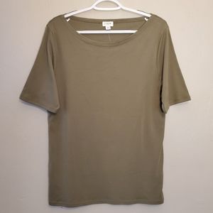 J Crew Perfect Fit Open Boat Neck Tee Green XL